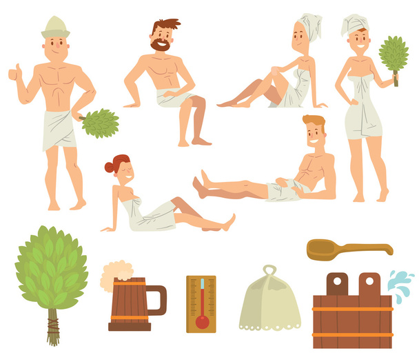 Young couple relaxing in spa health care concept bath people brushing vector. - Vector, afbeelding