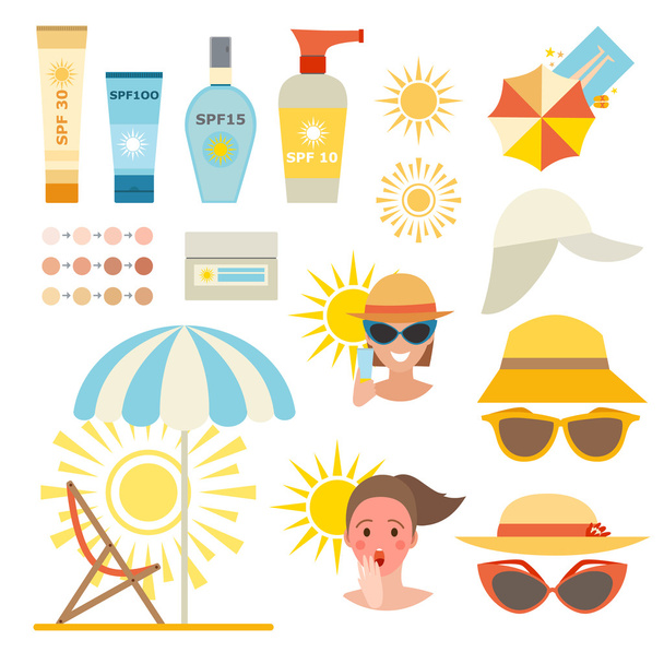 Bőr napvédő rákos szervezet megelőzés infographic vektor ikonok - Vektor, kép