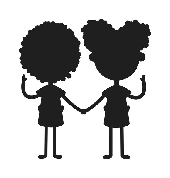 Twins happy kids holding hands boy and girl vector illustration. - Vektör, Görsel