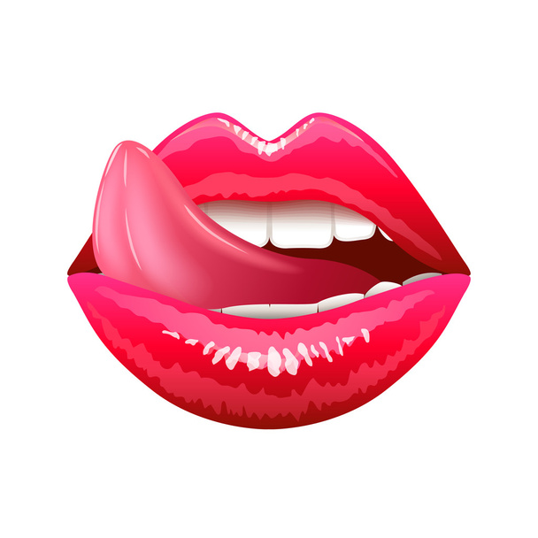 Lips with tongue isolated on white vector - Vector, Image