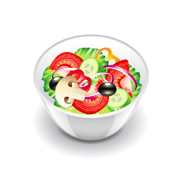 Салат из овощей, изолированный на белом векторе
 - Вектор,изображение