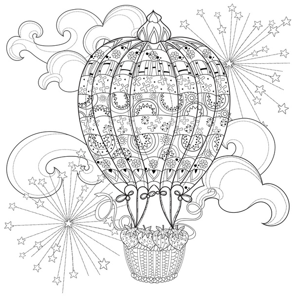 Hand drawn doodle outline  air baloon in flight - Vector, Image