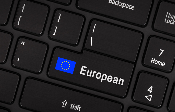 Introduzca el botón con bandera EU - Concepto de idioma
 - Foto, Imagen