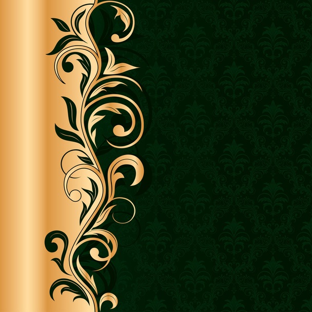 Green background with gold pattern - Vector, Image