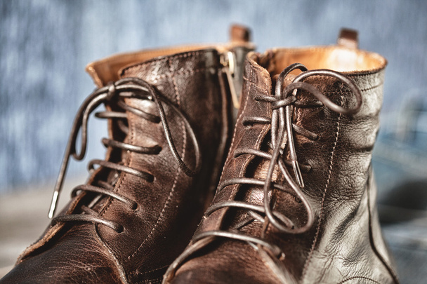 šněrovací kožené vysoké boty detail - Fotografie, Obrázek