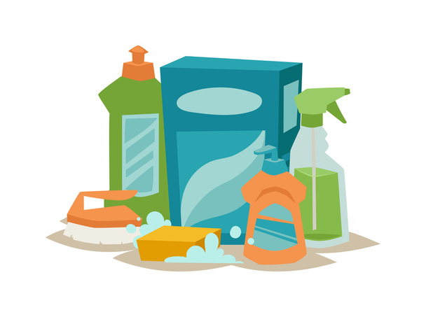 Two plastic spray cleanser bottle with cleaning liquid flat vector illustration. - Διάνυσμα, εικόνα