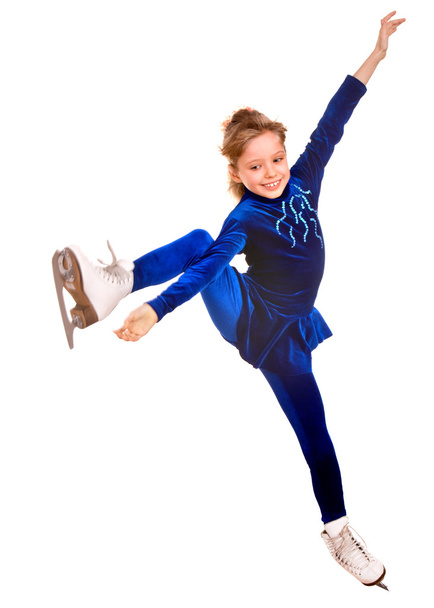 Chica en vestido deportivo azul en patines
. - Foto, Imagen