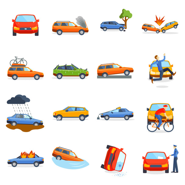 Accident road on street damaged automobiles after collision car crash vector. - Vector, Image