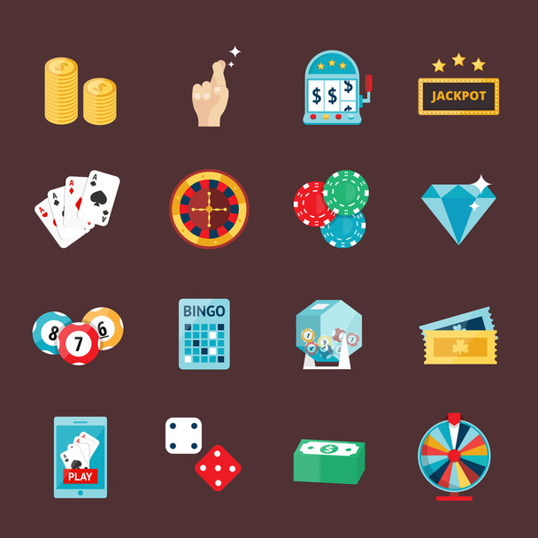 Casino-Symbole mit Roulette Spieler Joker Spielautomat isolierte Vektorillustration. - Vektor, Bild