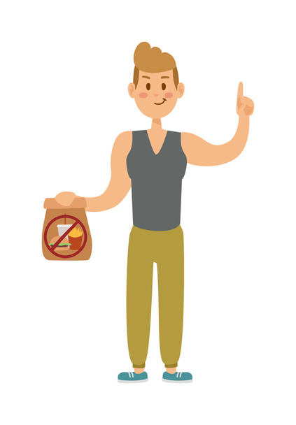 Young skinny people with package not recommended fast food not healthy food vector. - Vector, Image
