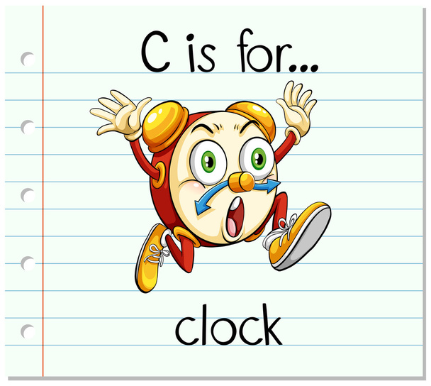 Flashcard letter C is voor klok - Vector, afbeelding
