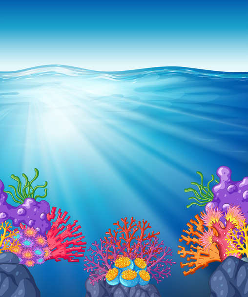 Σκηνή με oean και κοραλλιογενείς υφάλους, υποβρύχια - Διάνυσμα, εικόνα