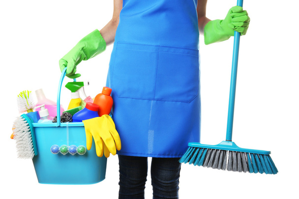 Woman holding cleaning tools  - Zdjęcie, obraz
