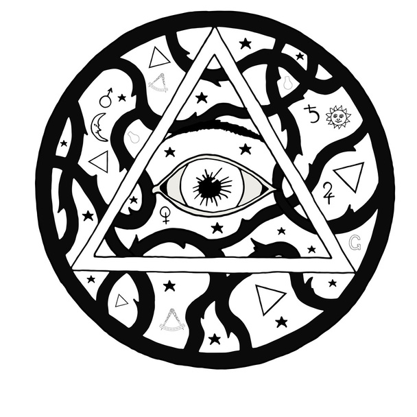 Wszystkie widząc oko piramidy symbol tatuaż Grawerowanie projekt - Wektor, obraz