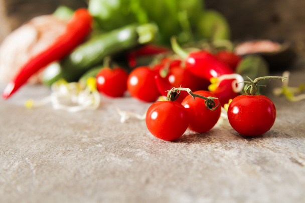 small zucchini with tomatoes and chili salt - Фото, зображення