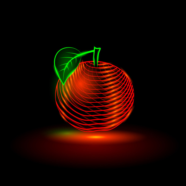 Neon gloeiend rode appel - Vector, afbeelding