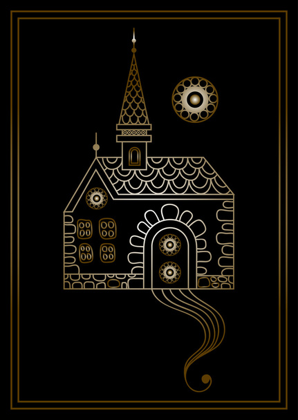 Graphic illustration with lacy castle 1 gold - Вектор, зображення