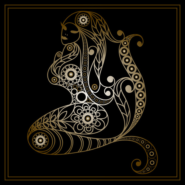 Graphic illustration with lacy mermaid 1 gold - Вектор,изображение