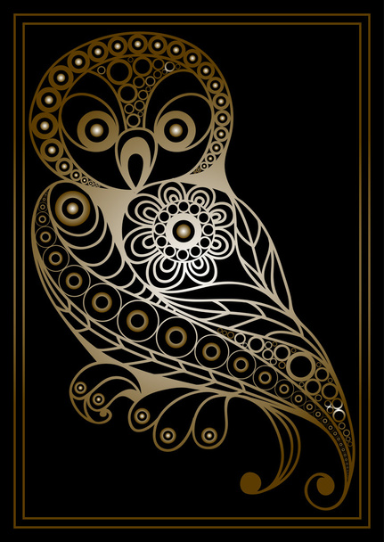 Graphic illustration with lacy owl 1 gold - Вектор,изображение