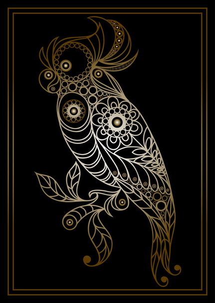Graphic illustration with lacy parrot 3 gold - Vecteur, image