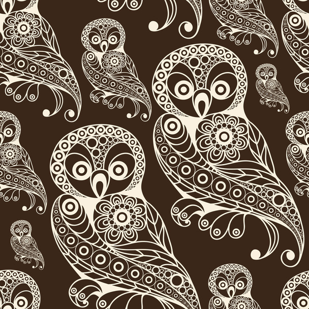 Seamless pattern with lace owl  1 brown - Вектор, зображення