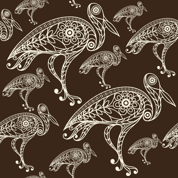 Seamless pattern with lace stork 1 brown - Vektor, Bild
