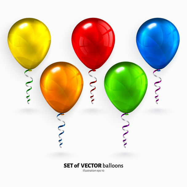 Set of colorful flying balloons with streamers isolated on white background. Vector. - Vector, Image