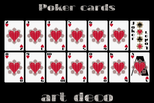 Гра на картах серцевого костюма. Покерні картки в стилі арт-деко. Векторні
. - Вектор, зображення