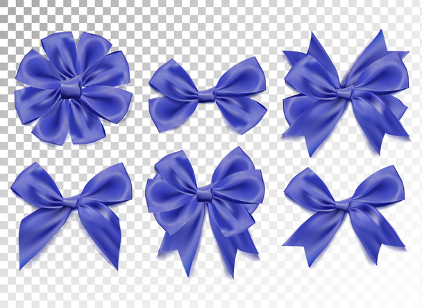 Blue silk glossy ribbon vector illustration set on transparent background. - ベクター画像