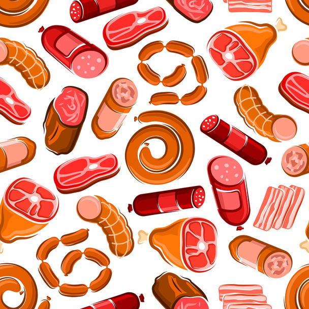 Seamless meat and sausages pattern - Vector, Image