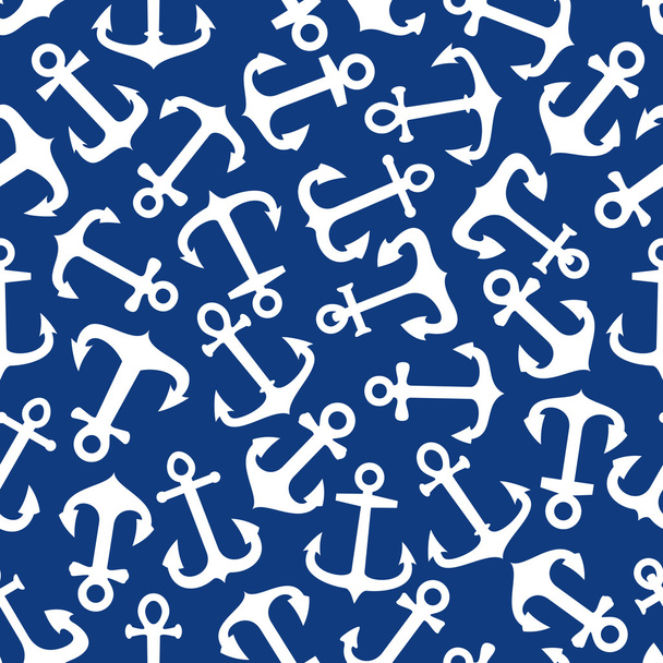 Seamless marine anchors pattern on blue - Vector, afbeelding