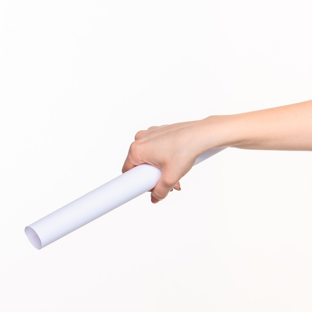 The cylinder female hands on white background - 写真・画像