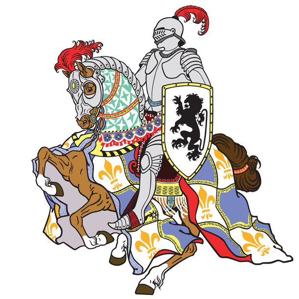 Caballero medieval a caballo
 - Vector, imagen