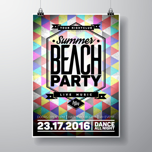 Vector Summer Beach Party Flyer Design with typographic elements and copy space on color triangle background. - Vector, Image