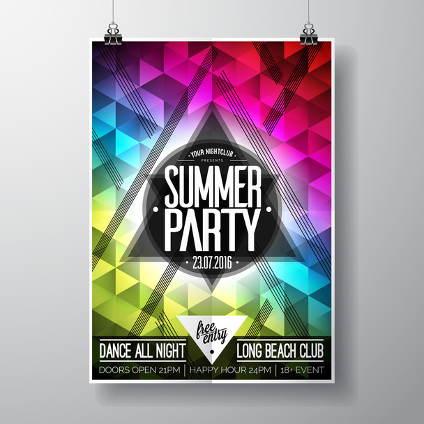 Vector Summer Beach Party Flyer Design with typographic elements and copy space on color triangle background. - Vetor, Imagem