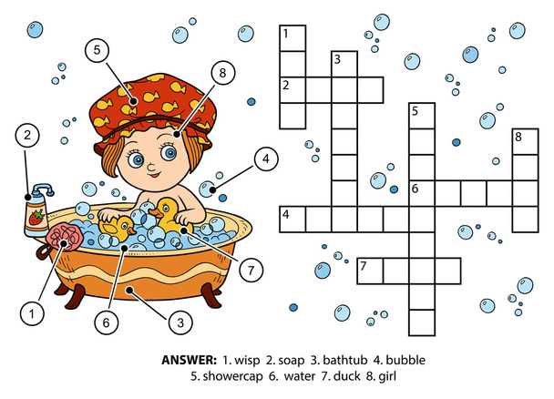 Vector color crossword. The girl takes a bath with foam - Vector, Image