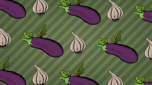 Eggplant and Garlic pattern - Vector, Image