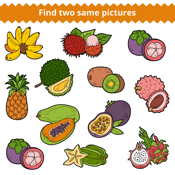Βρείτε δύο ίδιες εικόνες. Φορέα που φρούτων - Διάνυσμα, εικόνα