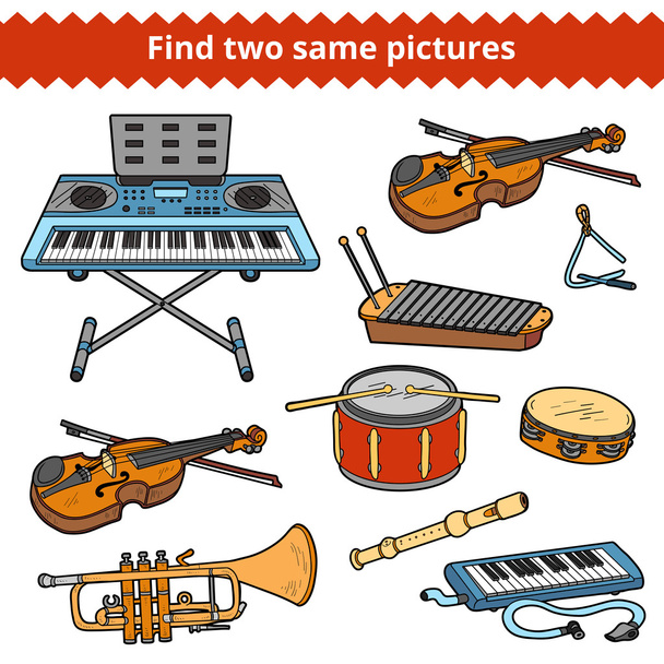 Encuentra dos fotos iguales. Conjunto vectorial de instrumentos musicales
 - Vector, Imagen