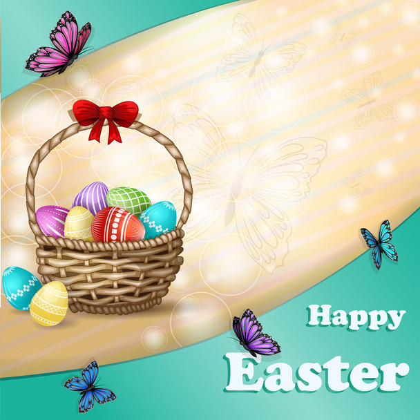 Húsvéti háttér a húsvéti tojás és a pillangó - Vektor, kép