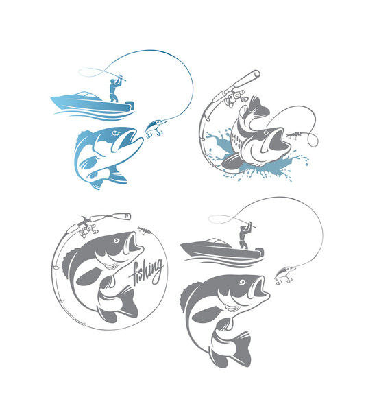 bass fishing logos set - Vector, Image