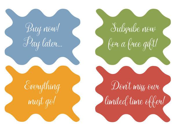 Set of 4 wavy banner, stickers, minibackground with sale texts - Vector, Image