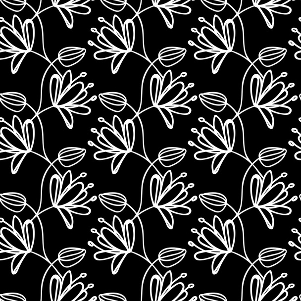 Vector seamless pattern. Linear graphic design. Floral linear background - Vector, Image