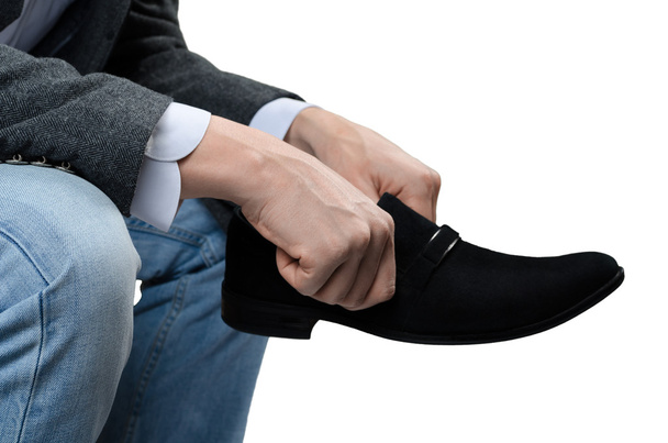 businessman wears black leather shoes - Photo, image