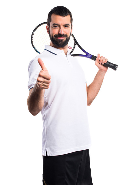 Tennisspielerin mit erhobenem Daumen - Foto, Bild