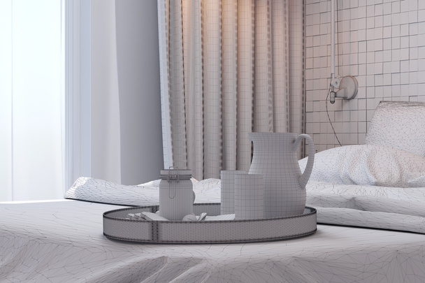 3D καθιστούν του υπνοδωμάτιο διακόσμηση σε μοντέρνο στυλ.   - Φωτογραφία, εικόνα