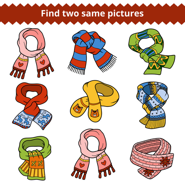 Find two same pictures, set of knitted scarves - Vector, Image