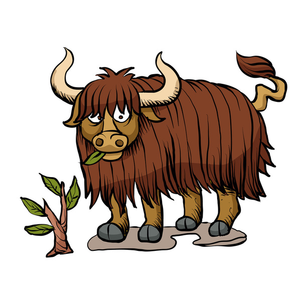 yak eating plant.buffalo cartoon  - ベクター画像