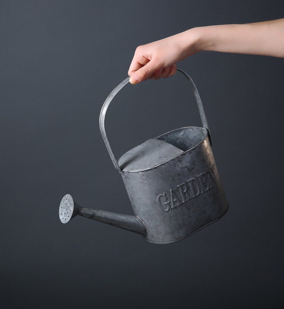 Hand holding metal watering can  - Photo, Image