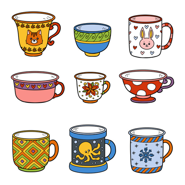 Векторный красочный набор с различными пустыми чашками
 - Вектор,изображение